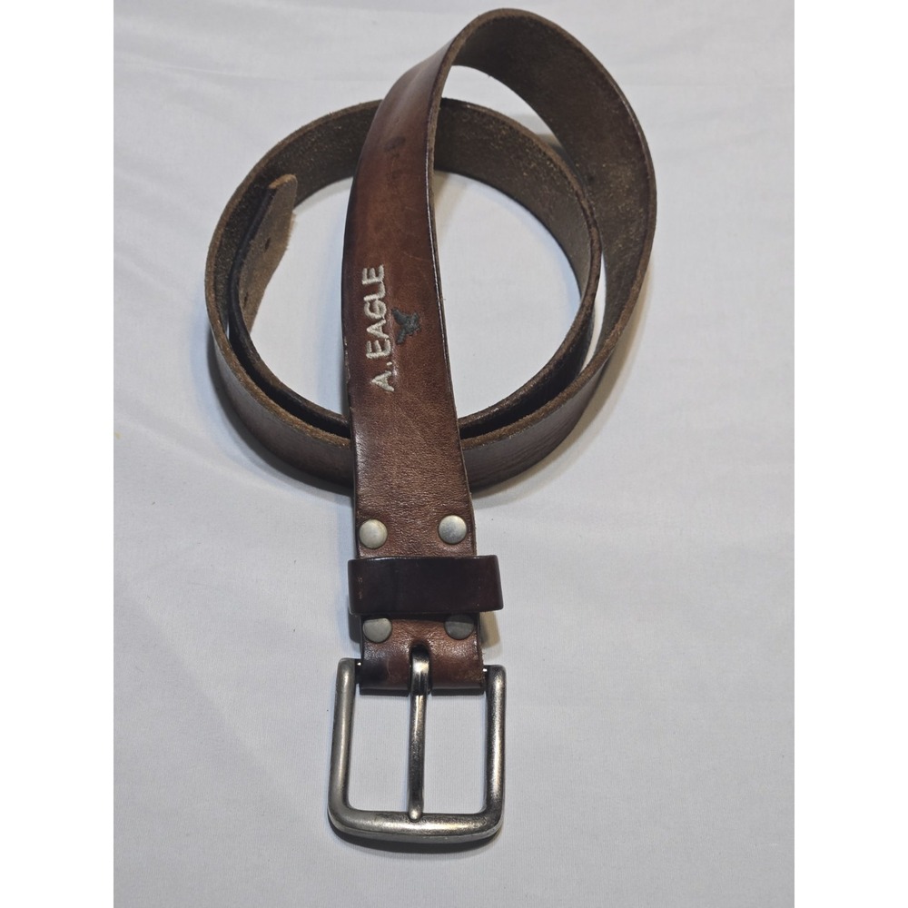American Eagle Y2K Brown Embroidered Soft Leather Belt 34-40" Textured Vtg Work